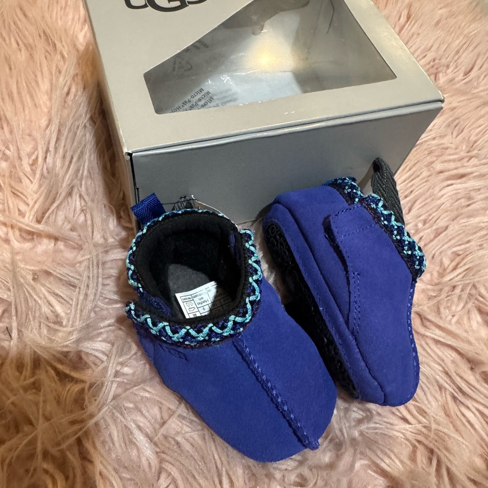 UGG Royal Blue Baby Booties with Patterned Trim